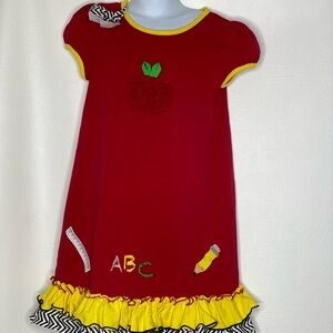 Bonnie Jean girls red apple back to school dress sz 6x
